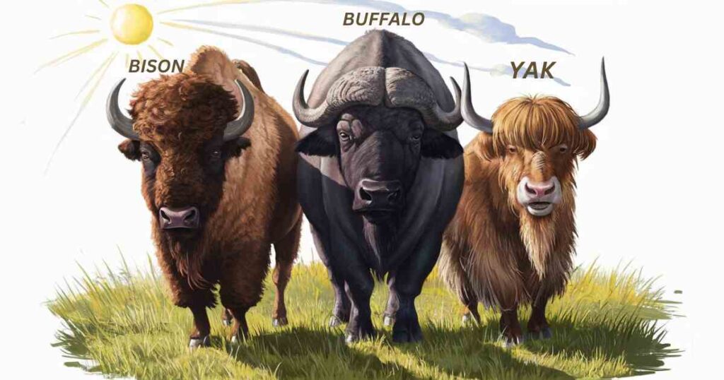 Bison, buffalo, and yak are often confused, but they're distinct animals. All three belong to the Bovidae family, which includes cloven-hoofed, ruminant mammals like cattle and goats. 